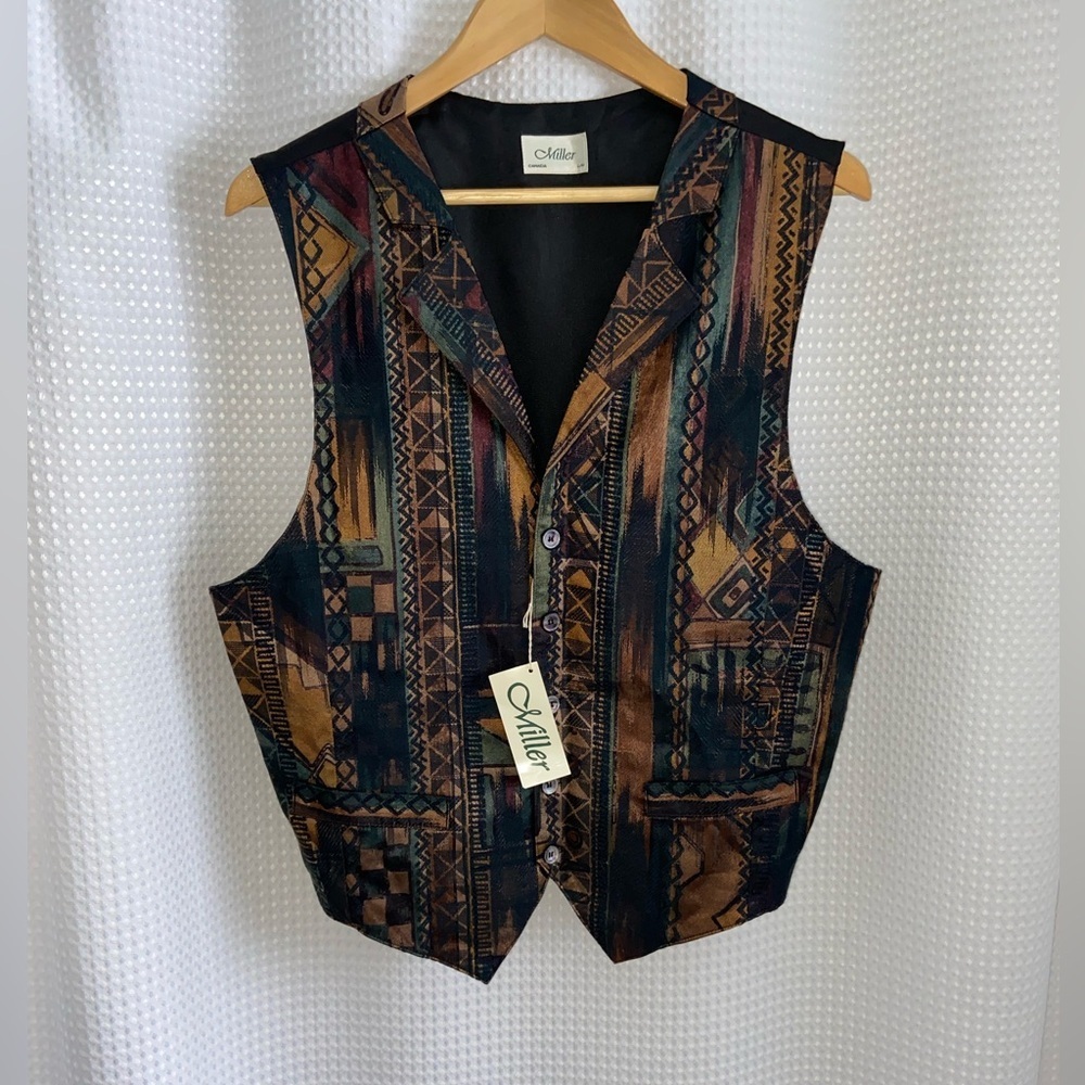 Miller Men’s Vintage Patterned Waistcoat 1990 boho hippie size‎ Large